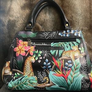 Anuschka Black Jungle Hand-Painted Leather Satchel
